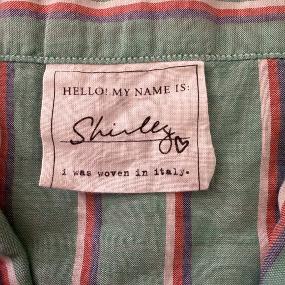 Frank & Eileen Shirley Oversized Green Striped Cotton Button Down Shirt Women M - Picture 5 of 9